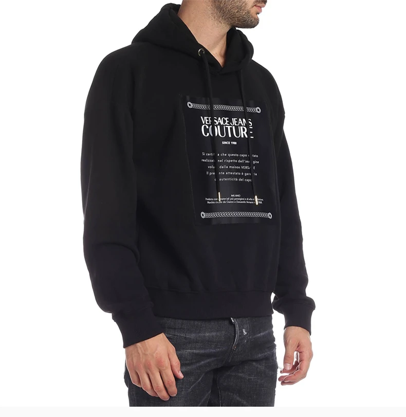 商品Versace|VERSACE JEANS 男士黑色棉质印花连帽卫衣 B7GUA7F2-30216-899,价格¥1317,第5张图片详细描述