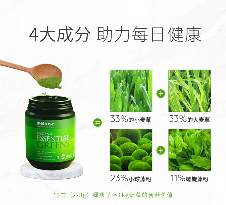 商品Melrose|澳洲Melrose绿瘦子大麦草小麦草青汁全能有机精粹粉清体排du200克,价格¥155,第14张图片详细描述