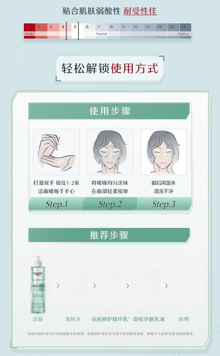 商品Eucerin|Eucerin优色林清痘净颜洁面啫喱400ml 清爽控油 细腻洁肤油痘肌,价格¥198,第3张图片详细描述