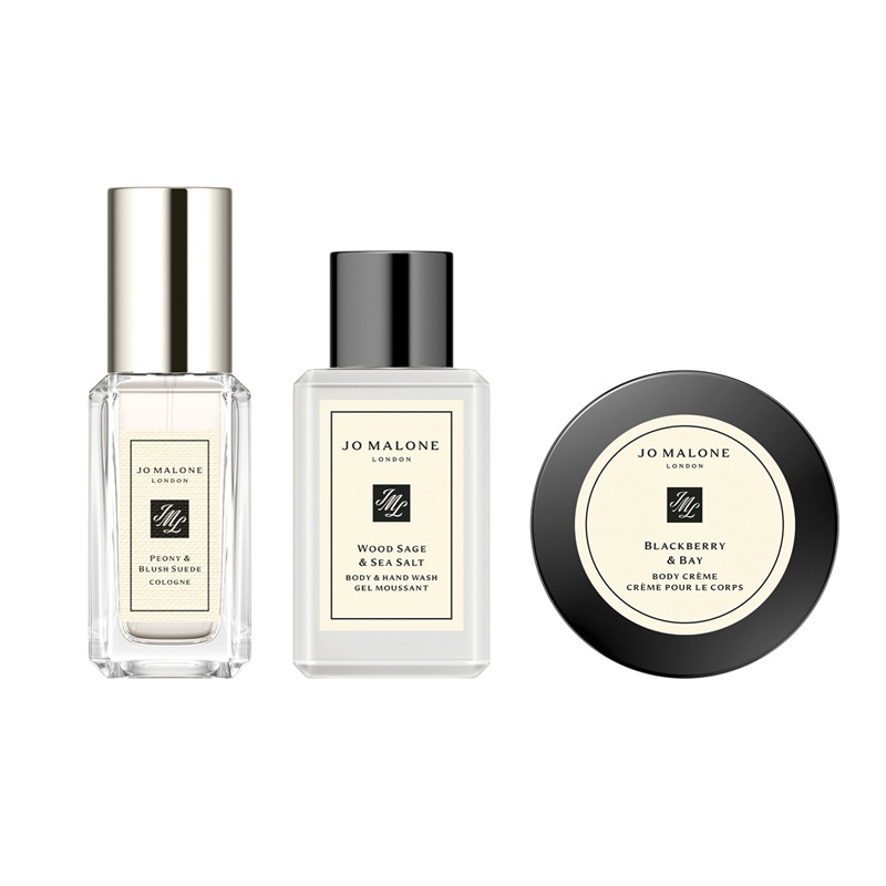 商品Jo Malone London|圣诞限量3件套 牡丹与胭红麂绒香水9ml+鼠尾草与海盐沐浴露15ml+黑莓与月桂叶润肤乳霜15ml,价格¥351,第3张图片详细描述