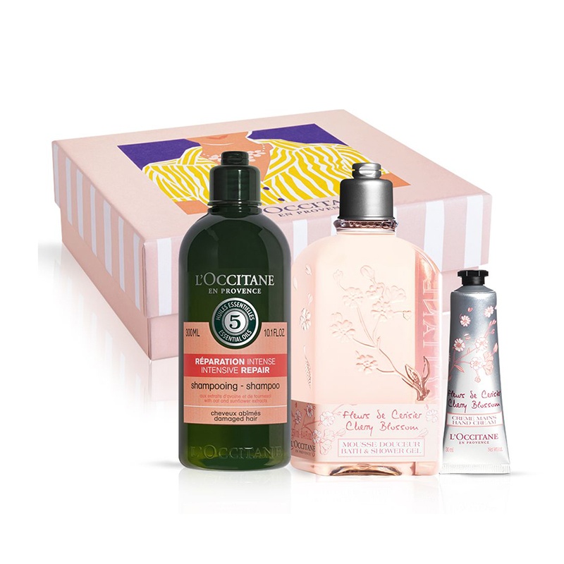 商品L'Occitane|L'Occitane欧舒丹 2022年限量樱花套装3件套 护手霜30ml+沐浴啫喱250ml+修护洗发露300ml,价格¥373,第3张图片详细描述