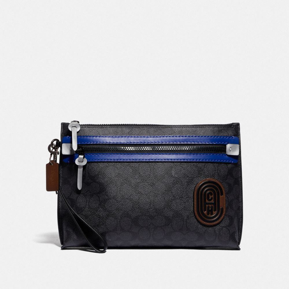 商品[国内直发] Coach|蔻驰COACH奢侈品 男士款柜款烟灰色拼色PVC配皮经典LOgo款手拿包手拎包 88218 PEM,价格¥1911,第6张图片详细描述