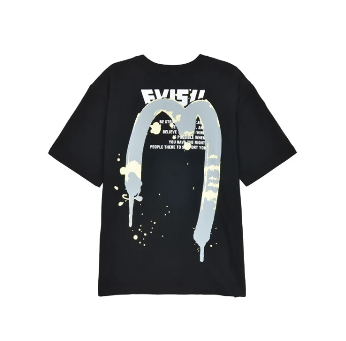 商品Evisu|【享贝家】（国内现货-QD）Evisu 福神 后背水波纹图案休闲宽松圆领短袖T恤 男女同款 EU2UTS905BK,价格¥255,第3张图片详细描述