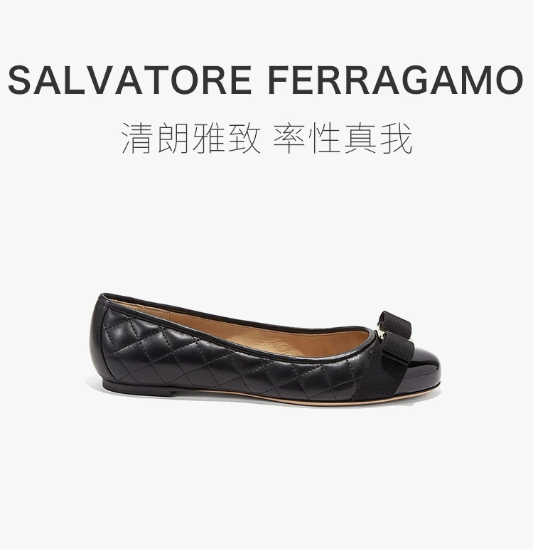 商品Salvatore Ferragamo|Salvatore Ferragamo 菲拉格慕 女士黑色牛皮平底鞋 12-655-0672100,价格¥3659,第1张图片详细描述