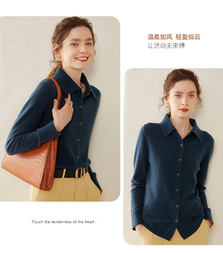 商品[国内直发] GLENVINTEN|格岚云顿英国品牌POLO领针织羊绒衬衫女修身显瘦羊绒开衫23秋冬新款女士气质打底衫,价格¥526,第18张图片详细描述