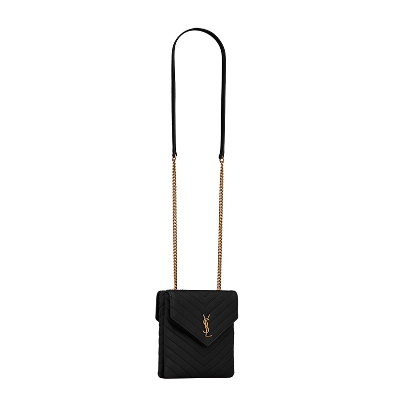 商品Yves Saint Laurent|SAINT LAURENT PARIS/圣罗兰 2021秋冬新款 黑色绗缝小羊皮双翻盖斜挎包,价格¥9614,第6张图片详细描述