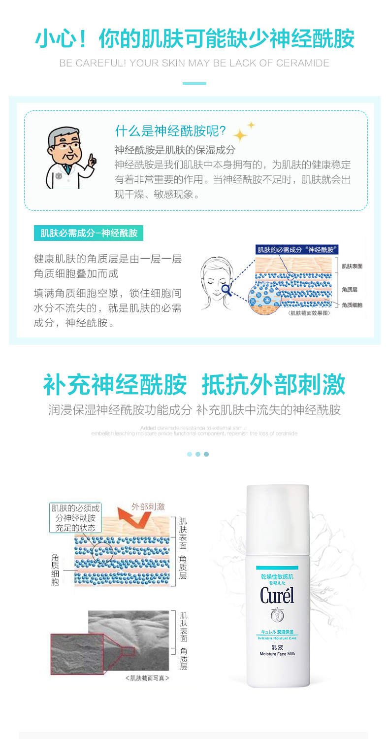 商品[国内直发] Curel|curel珂润润浸保湿柔和乳液120ml（神经酰胺 滋养修护）,价格¥138,第4张图片详细描述