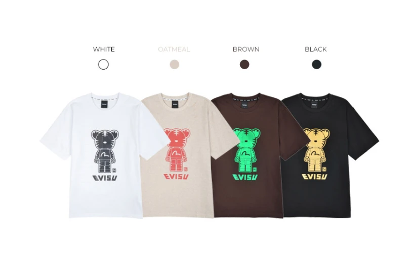 商品Evisu|【享贝家】（国内现货-QD）Evisu 福神 图案印花正面老虎短袖T恤 男女同款 咖色 EU5UTS921BR,价格¥114,第1张图片详细描述