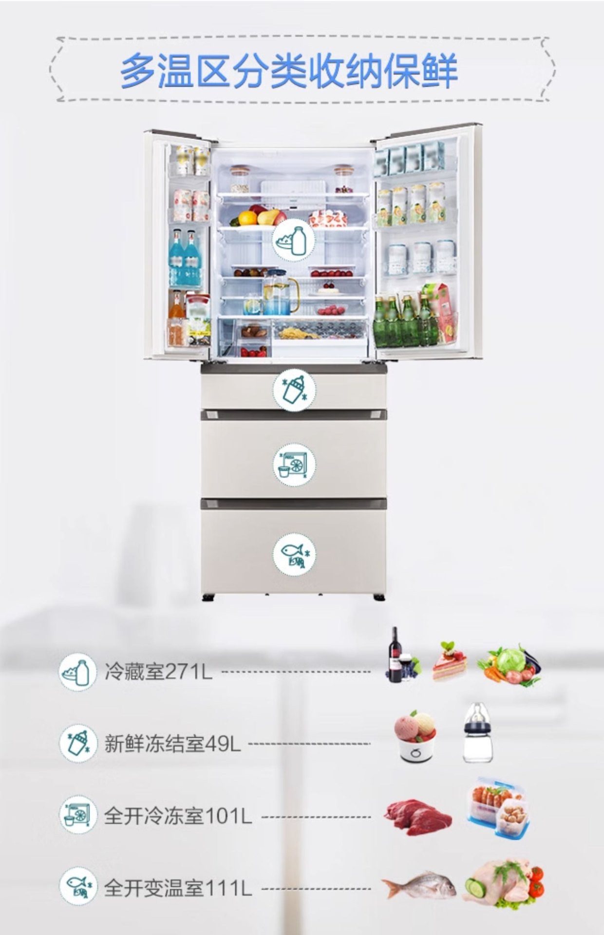 商品[国内直发] Panasonic|Panasonic/松下 无霜变频节能抑菌五门多门冰箱家用白 NR-EE53WGB-W,价格¥5584,第4张图片详细描述