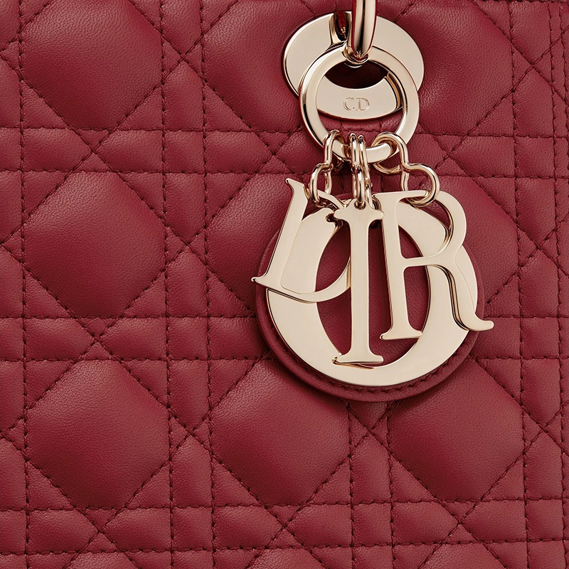商品Dior|DIOR/迪奥 经典款LADY DIOR系列   樱桃红小羊皮中号单肩手提戴妃包,价格¥44303,第5张图片详细描述