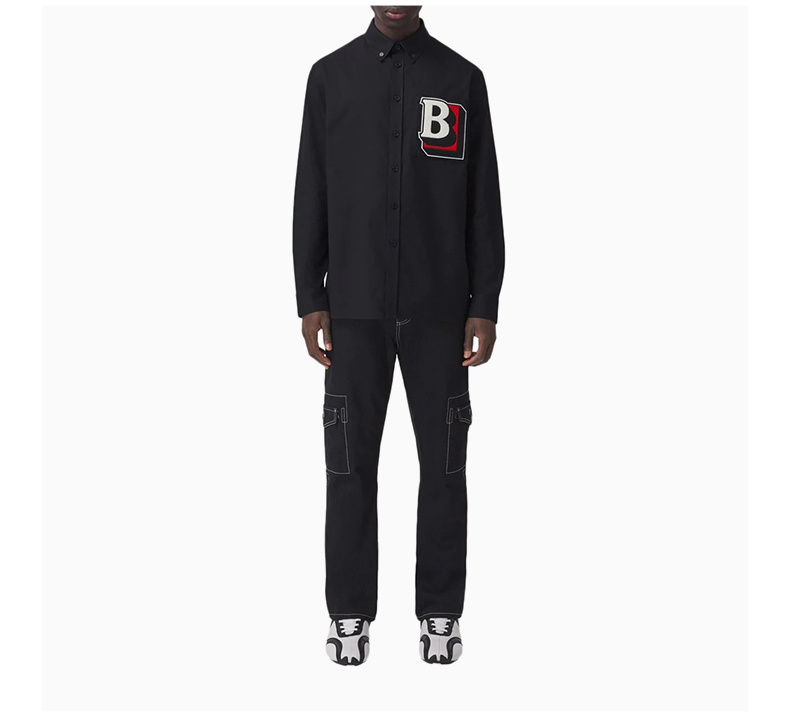 商品[国内直发] Burberry|BURBERRY 男士黑色棉质长袖衬衫 8048118,价格¥3520,第8张图片详细描述