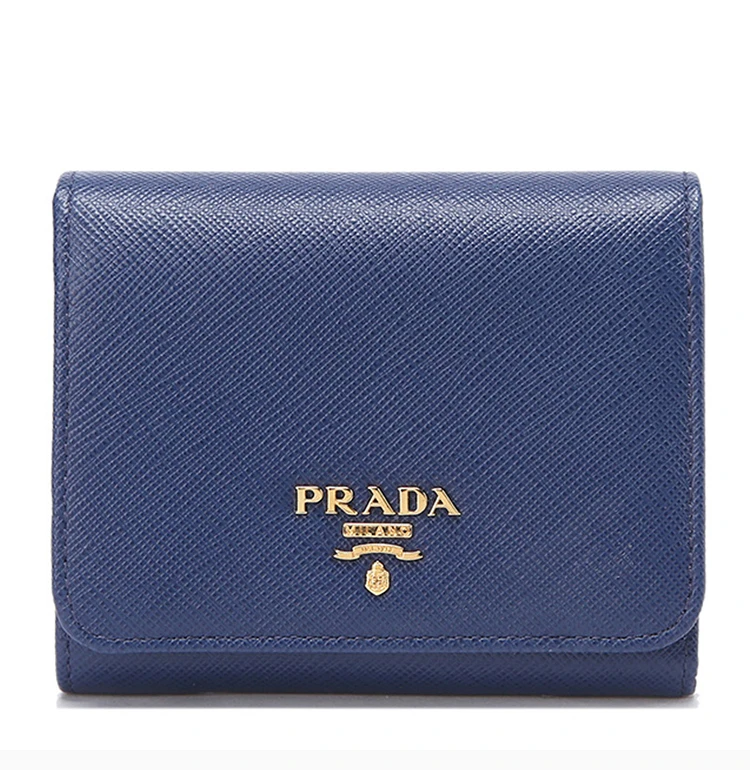 商品Prada|Prada 普拉达 女士矢车菊蓝牛皮压纹摁扣��零钱包 1MH176-QWA-F0016,价格¥3234,第5张图片详细描述