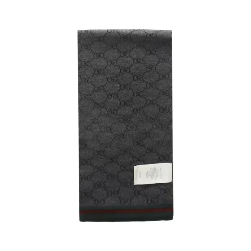 商品Gucci|【预售7天左右】GUCCI/古驰  男女通用黑色羊毛条纹刺绣老花系列长款围巾,价格¥1396,第2张图片详细描述