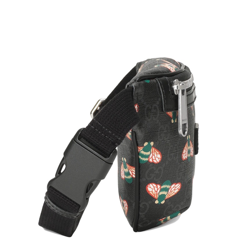 商品Gucci|GUCCI/古驰 Bestiary系列 男士老花帆布彩色蜜蜂图案印花黑色皮革饰边斜挎包腰包,价格¥7188,第4张图片详细描述