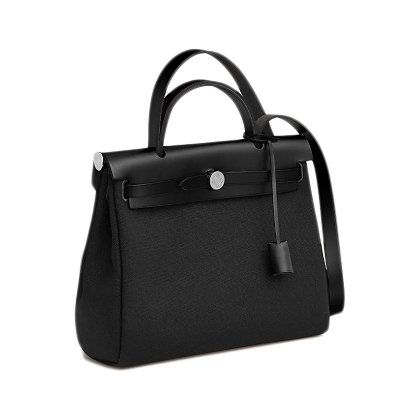 商品Hermes|爱马仕包袋   U刻 银扣  ZIP 31系列 黑色银扣帆布拼牛皮 ,价格¥24696,第2张图片详细描述