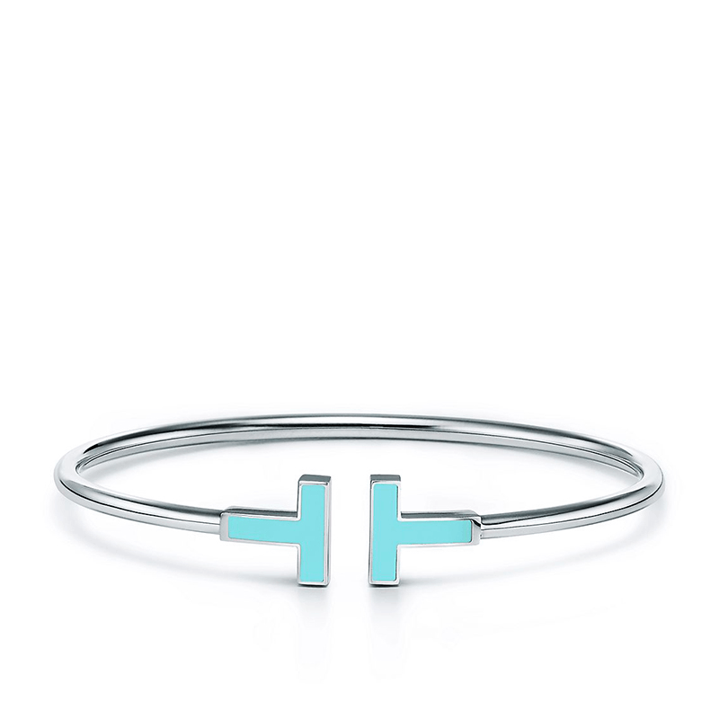 商品Tiffany & Co.|  Tiffany & Co.蒂芙尼  Tiffany T Wire系列18k金白金绿松石T字手镯GRP11109,价格¥28944,第2张图片详细描述