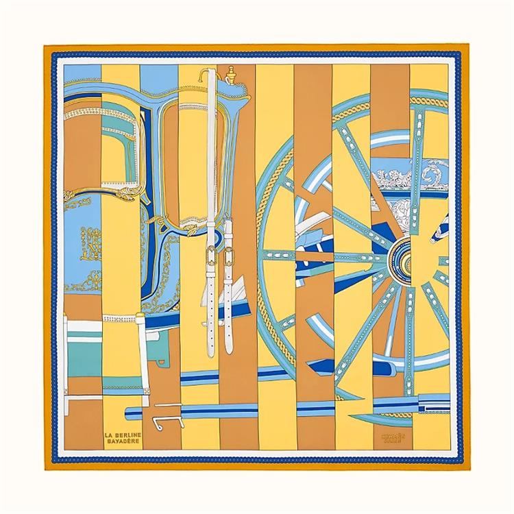商品Hermes|爱马仕 “条纹版柏林马车”90厘米方巾 H003864S 06,价格¥3391,第2张图片详细描述