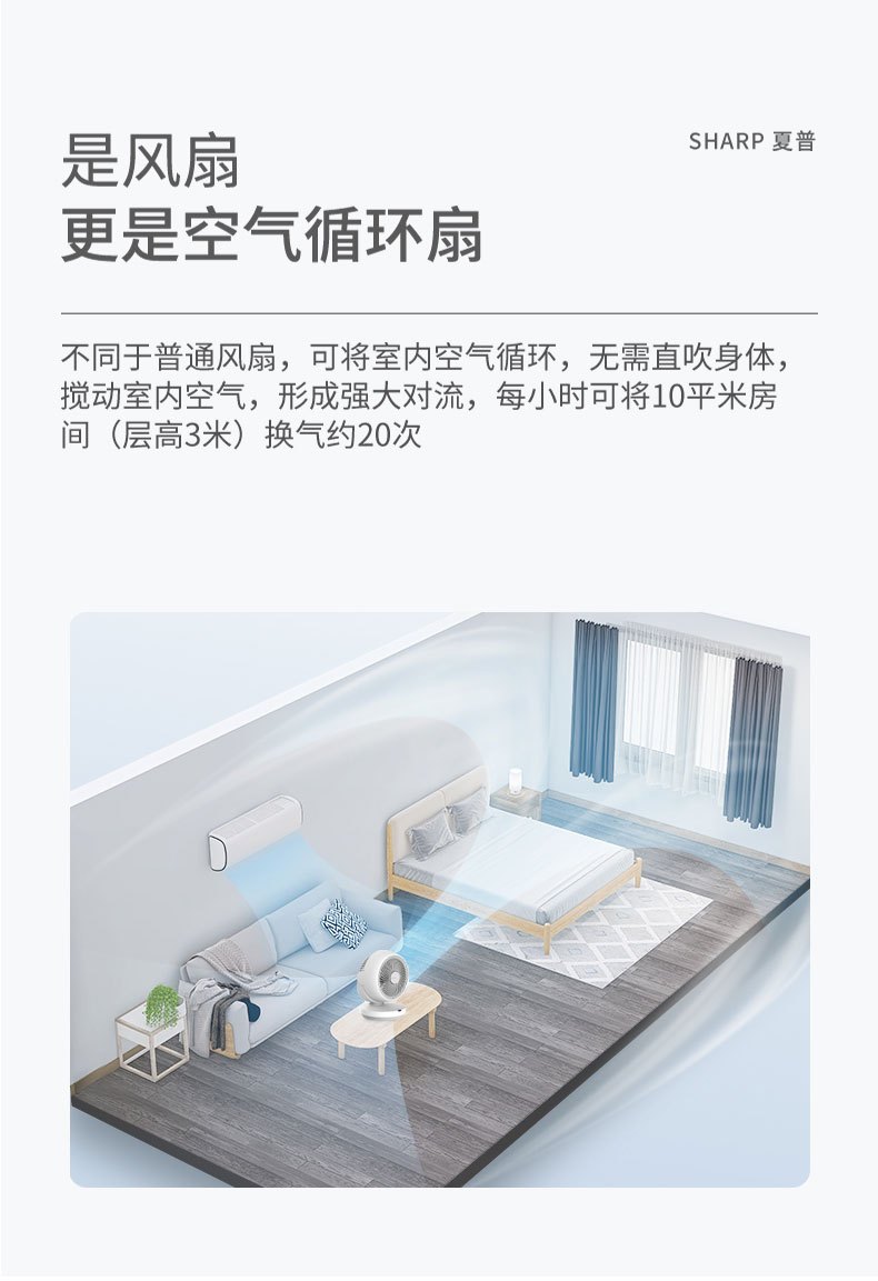 商品[国内直发] SHARP|夏普 （SHARP）台扇空气循环扇电风扇家用涡型风换气扇广角远距送风循环扇轻音风扇PJ-CA200B 白灰（SIAA认证材料+香薰驱蚊）,价格¥193,第8张图片详细描述