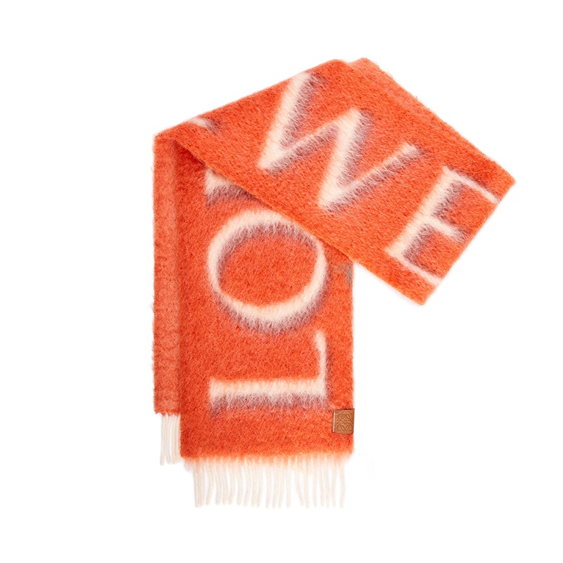 商品Loewe|罗意威23新款 男女通用橘色马海毛羊毛标志印花围巾,价格¥4632,第2张图片详细描述