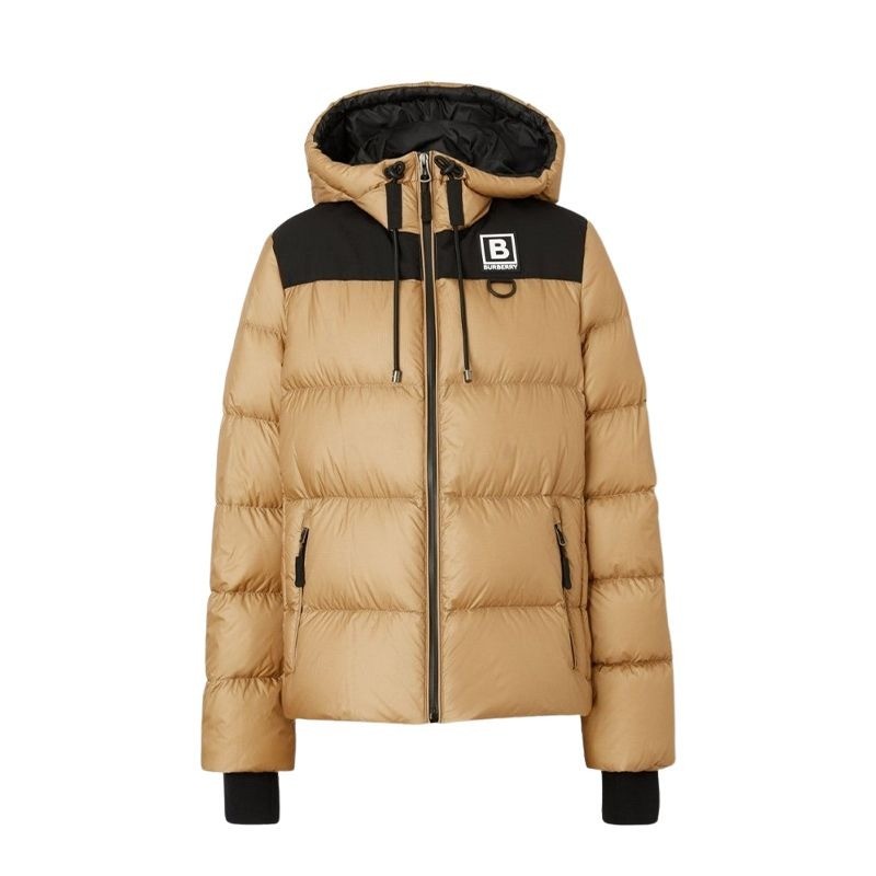 商品Burberry|【现货】博柏利 女米黄色黑色拼接涤纶徽标连帽拉链羽绒服80613371,价格¥3884,第2张图片详细描述