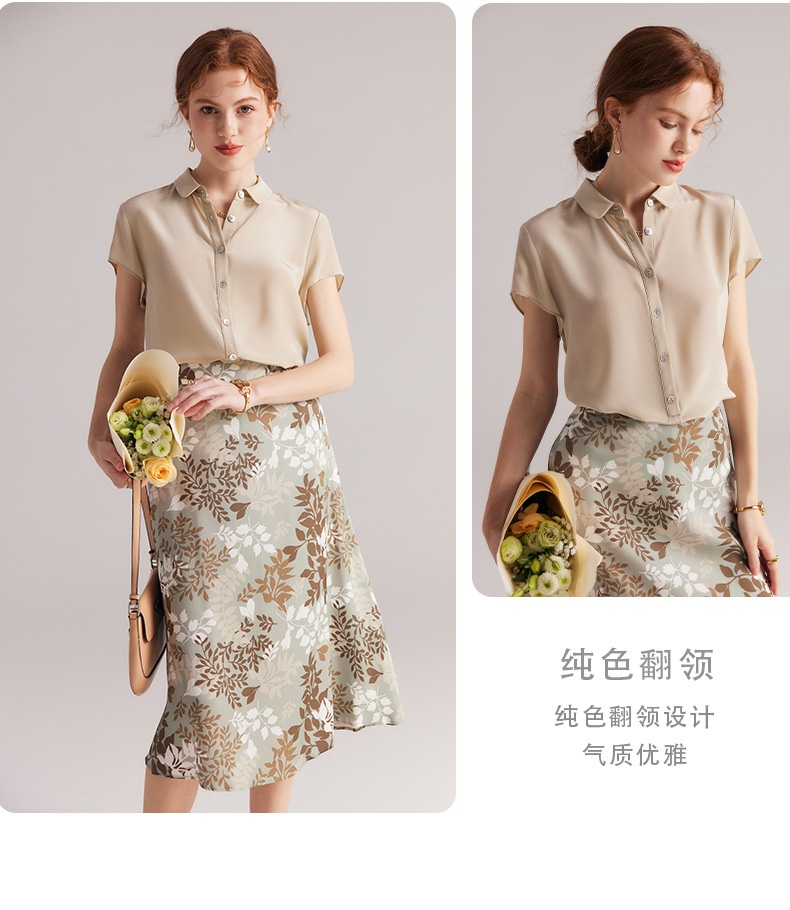 商品[国内直发] GLENVINTEN|格岚云顿英国品牌短袖真丝衬衫女2024春夏新款翻领通勤纯色宽松100%桑蚕丝衬衣,价格¥654,第3张图片详细描述
