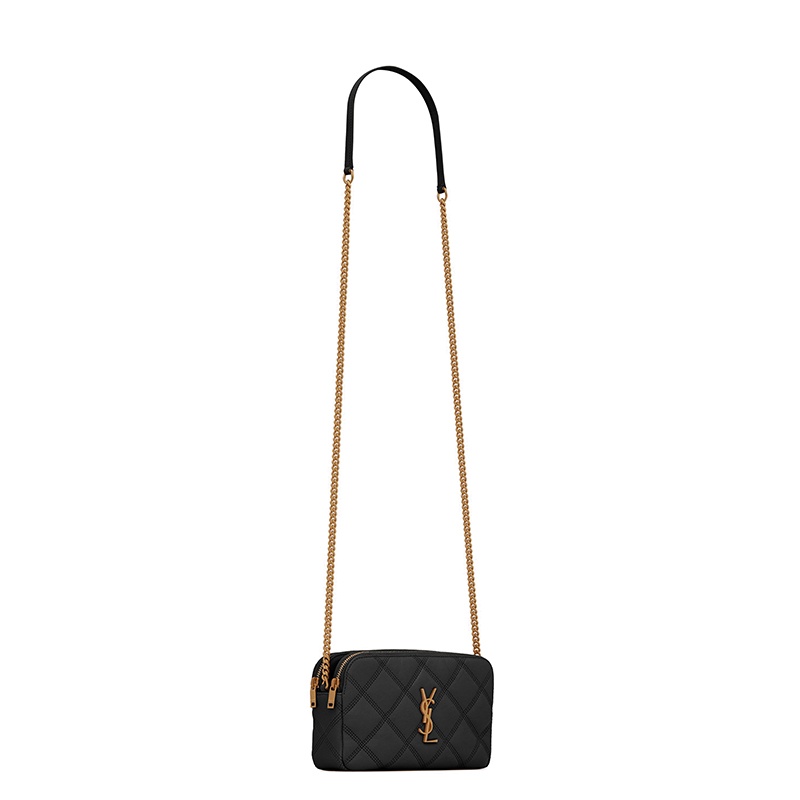 商品Yves Saint Laurent|SAINT LAURENT PARIS/圣罗兰 BECKY系列 黑色绗缝小羊皮双拉链斜挎包,价格¥9663,第5张图片详细描述