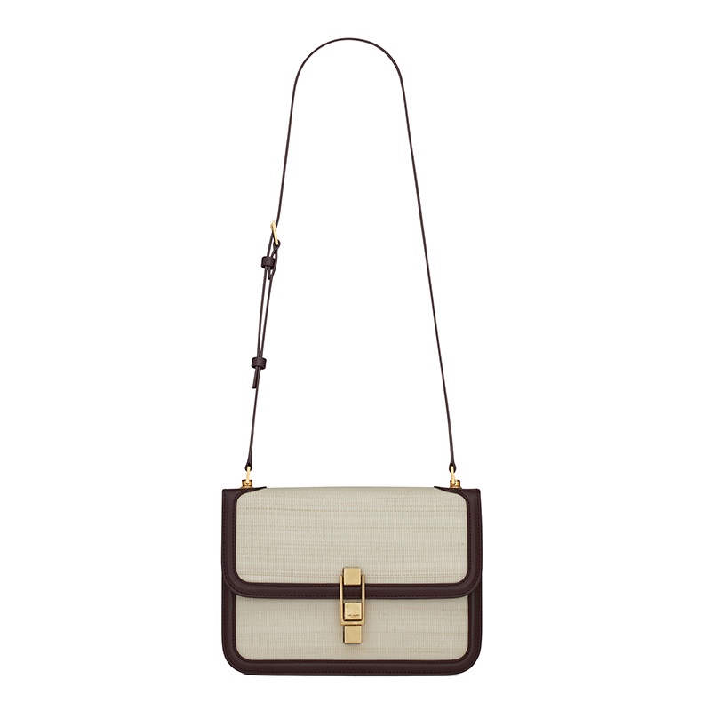 商品Yves Saint Laurent|SAINT-LAURENT PARIS/圣罗兰 YSL 2021秋冬新款 CARRÉ系列 女士象牙白色/军团红马毛织物小牛皮饰边翻盖金色搭扣单肩手提斜挎包,价格¥18941,第2张图片详细描述
