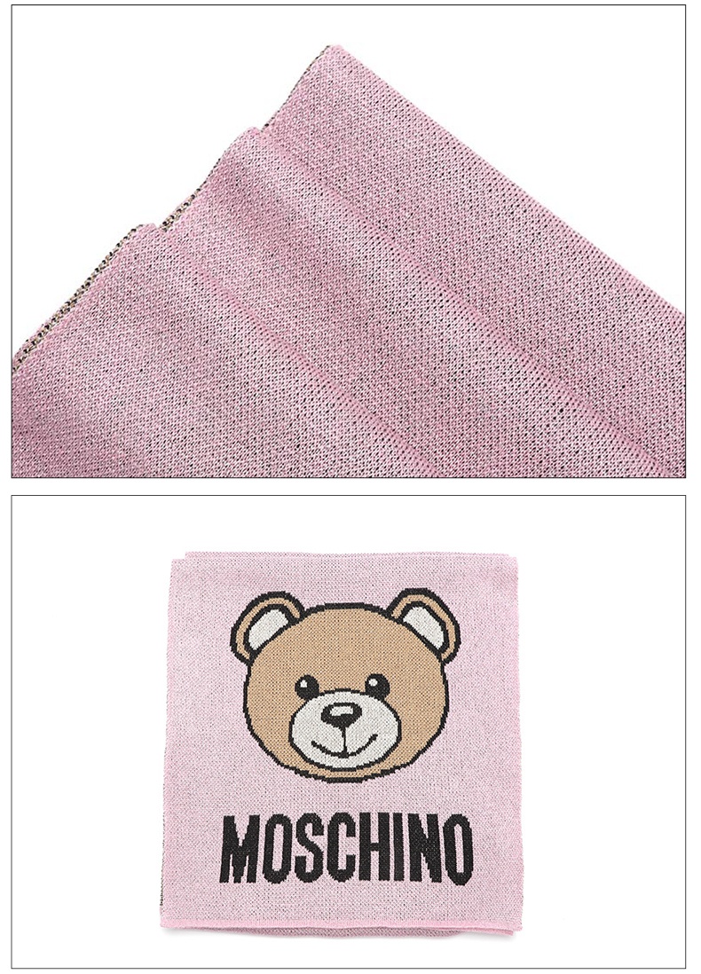 商品Moschino|莫斯奇诺 女士 黑色拼燕麦色 金银丝线小熊头像款围巾30666M2345 016（香港仓发货）,价格¥537,第6张图片详细描述