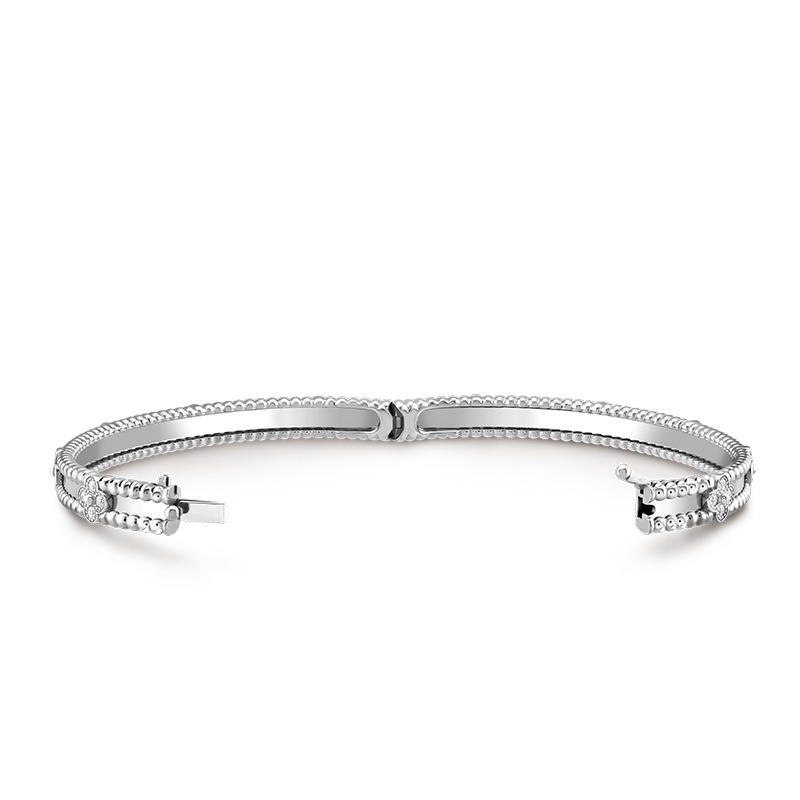 商品Van Cleef & Arpels|Van Cleef & Arpels/梵克雅宝 Perlée sweet trèfles系列 18K金白金镶嵌钻石四叶草手镯VCARP6XA00,价格¥146740,第4张图片详细描述