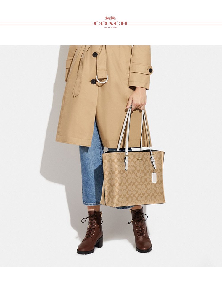 商品[国内直发] Coach|COACH蔻驰  Mollie 34 经典标志老花字母满印 标志性涂层帆布和光滑皮革 托特包Tote包购物袋手提单肩包 1665IMDQC,价格¥2090,第4张图片详细描述