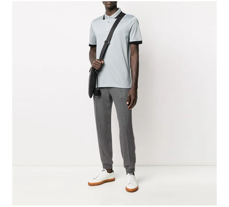 商品Salvatore Ferragamo|SALVATORE FERRAGAMO 男士浅蓝色棉质对比边饰短袖POLO衫 12-1851-723449,价格¥2040,第9张图片详细描述