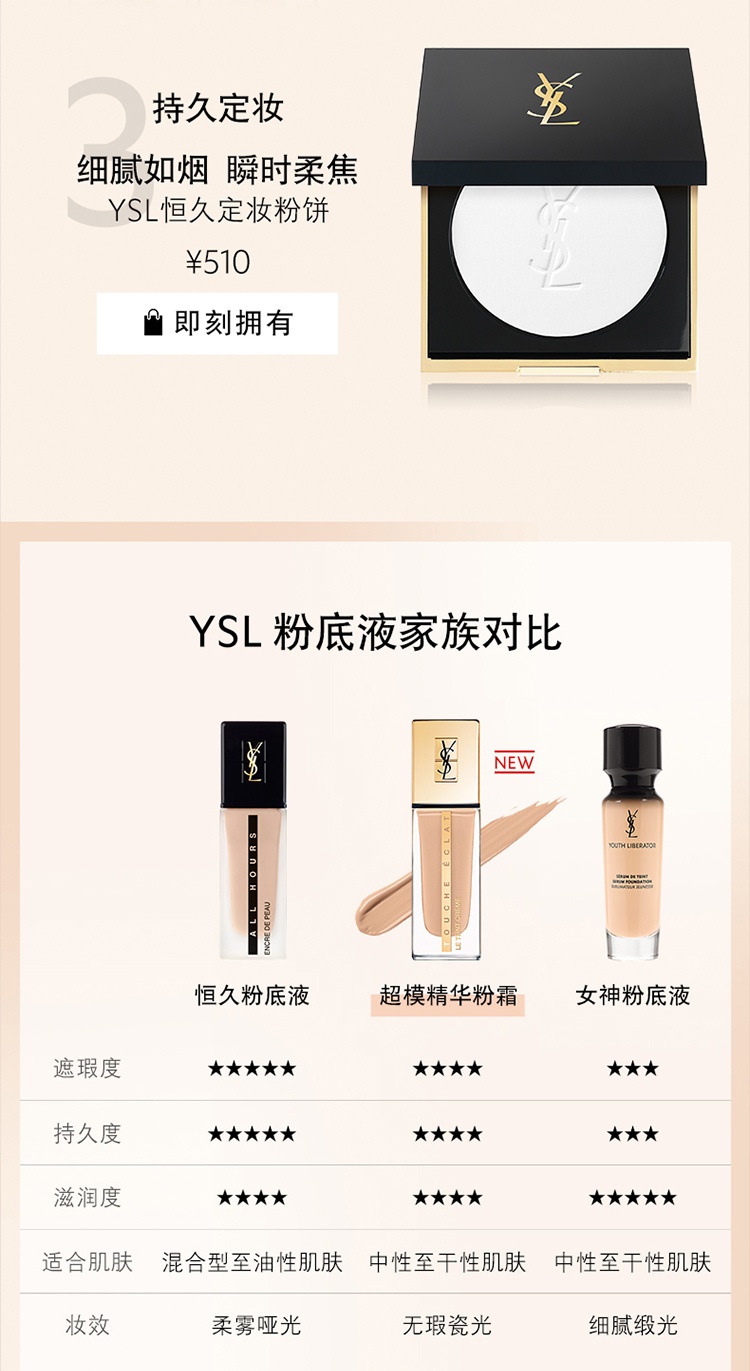 商品Yves Saint Laurent|圣罗兰精萃水超模精华粉底霜25ml,价格¥290,第8张图片详细描述