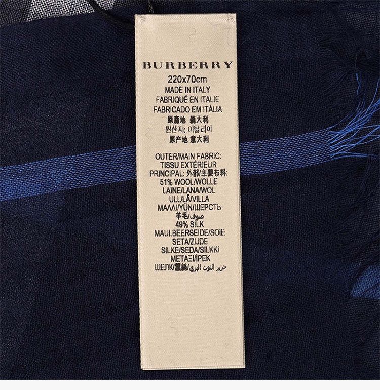 商品[国内直发] Burberry|Burberry 巴宝莉 女士深蓝色羊毛格纹围巾 3931670-深蓝色,价格¥2555,第6张图片详细描述
