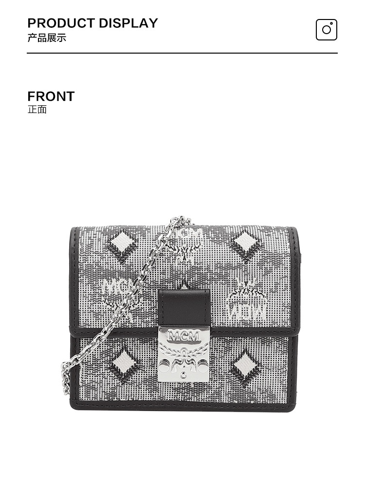 商品[国内直发] MCM|MCM迷你包包奢侈品 女士黑灰色织物配牛皮革复古提花印花迷你单肩斜挎链条包钱包耳机包MYLBSXT01CO001,价格¥1471,第8张图片详细描述