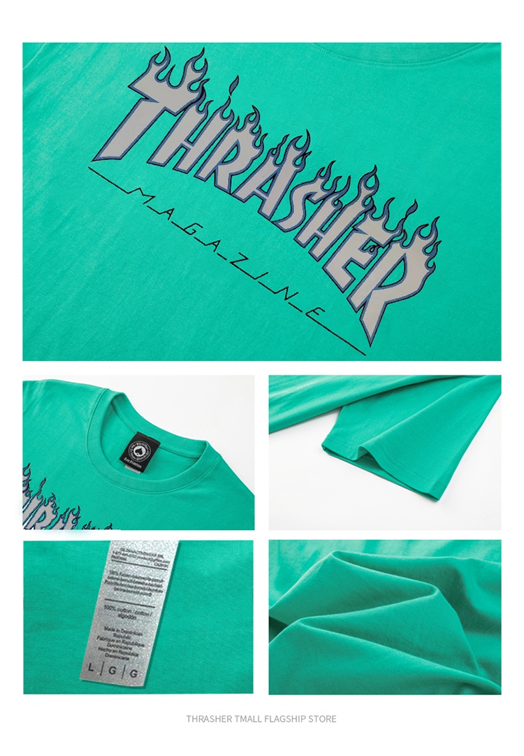 商品[国内直发] Thrasher|THRASHER 冰火焰LOGO短袖T情侣款明星同款绿色 THR8029,价格¥280,第2张图片详细描述