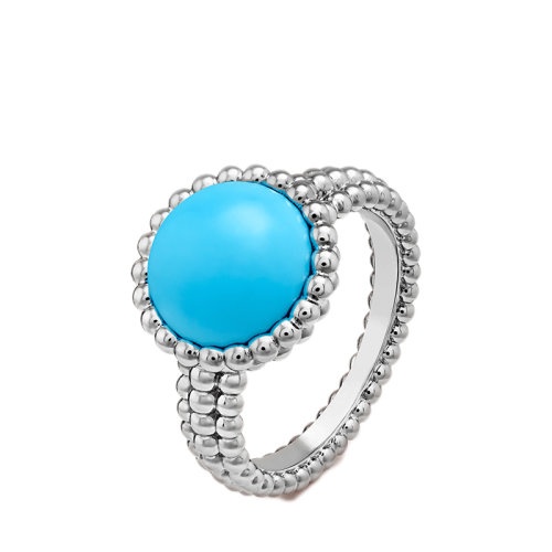 商品Van Cleef & Arpels| Van Cleef & Arpels/梵克雅宝 经典Perlée couleurs系列 18K金白金镶嵌圆形绿松石戒指指环VCARP4DQ00,价格¥29298,第4张图片详细描述