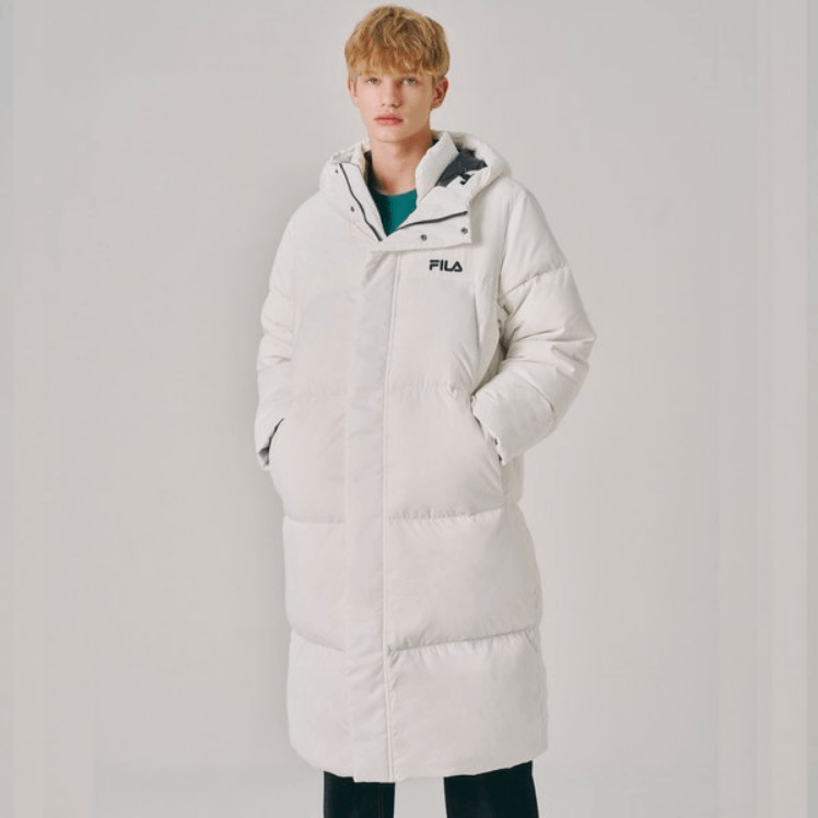 商品Fila|【享贝家】FILA 斐乐纯色LOGO印花中长款连帽羽绒服 男女同款 白色 FS2DJE4103XOWH,价格¥950,第8张图片详细描述