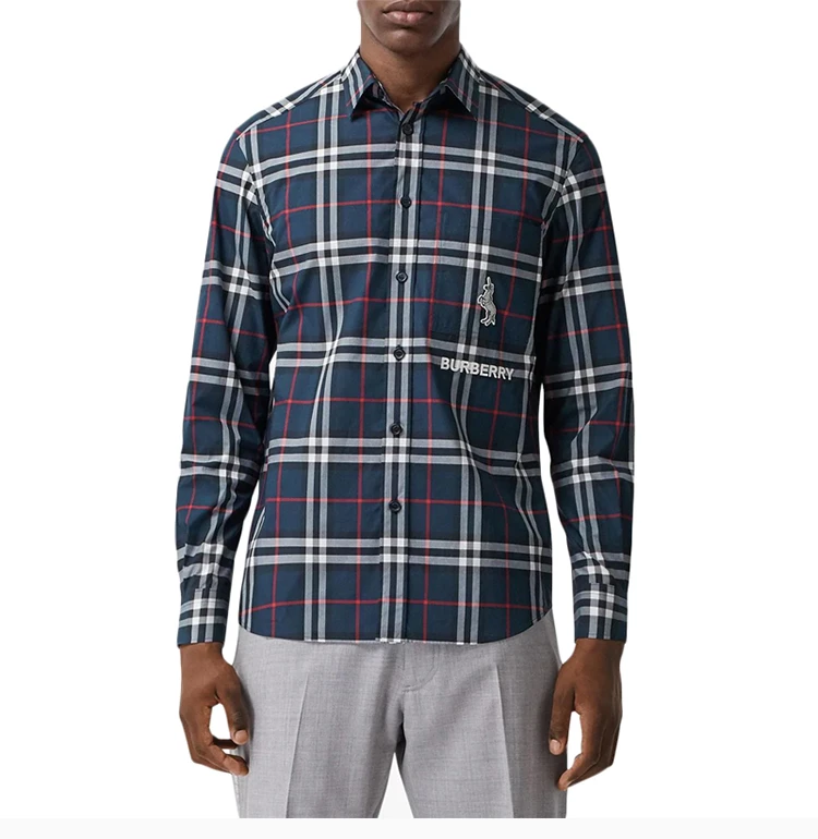 商品Burberry|Burberry 博柏利 男士拼色格子独角兽贴花衬衫 8032063,价格¥2750,第5张图片详细描述