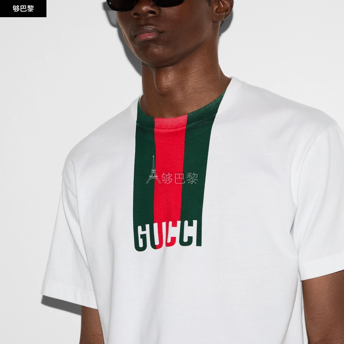 商品Gucci|【预售】 古驰 25春夏 男士 短袖T恤 饰印花针织棉T恤 796395 XJG25 9692 ,价格¥4490,第3张图片详细描述