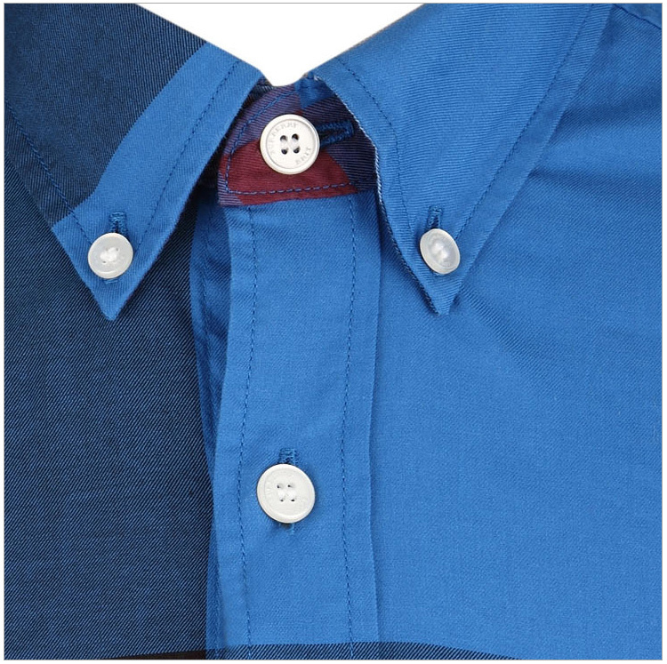 商品[国内直发] Burberry|Burberry 博柏利 男士蓝白色棉质格子长袖衬衫 3942161,价格¥2061,第26张图片详细描述