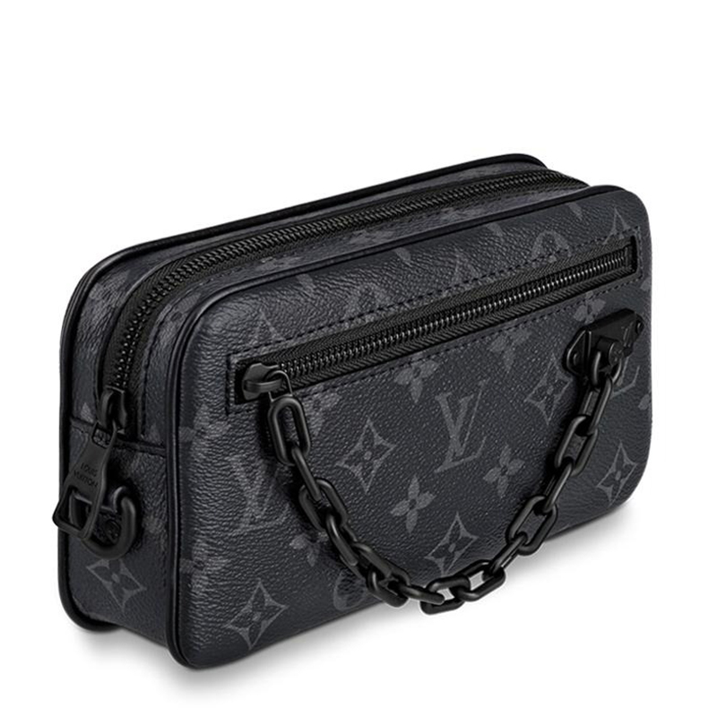 商品Louis Vuitton|预售10天 Louis Vuitton/路易威登 经典款VOLGA系列 男士经典爆款老花帆布牛皮饰边黑链配可拆卸腕带拉链开合链条手拿包M68321,价格¥11169,第5张图片详细描述