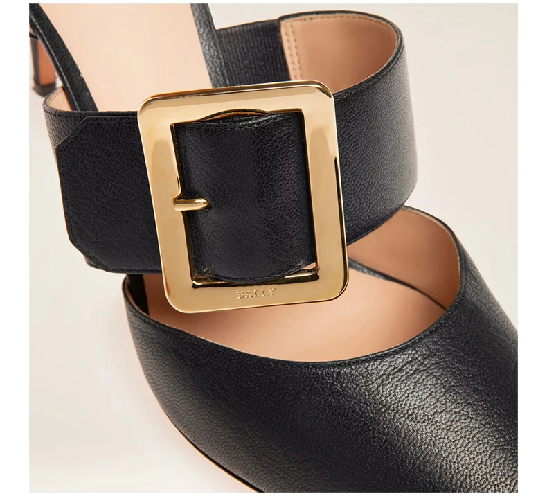 商品Bally|BALLY 女士黑色羊皮交叉扣带浅口高跟鞋 6238161,价格¥2864,第6张图片详细描述