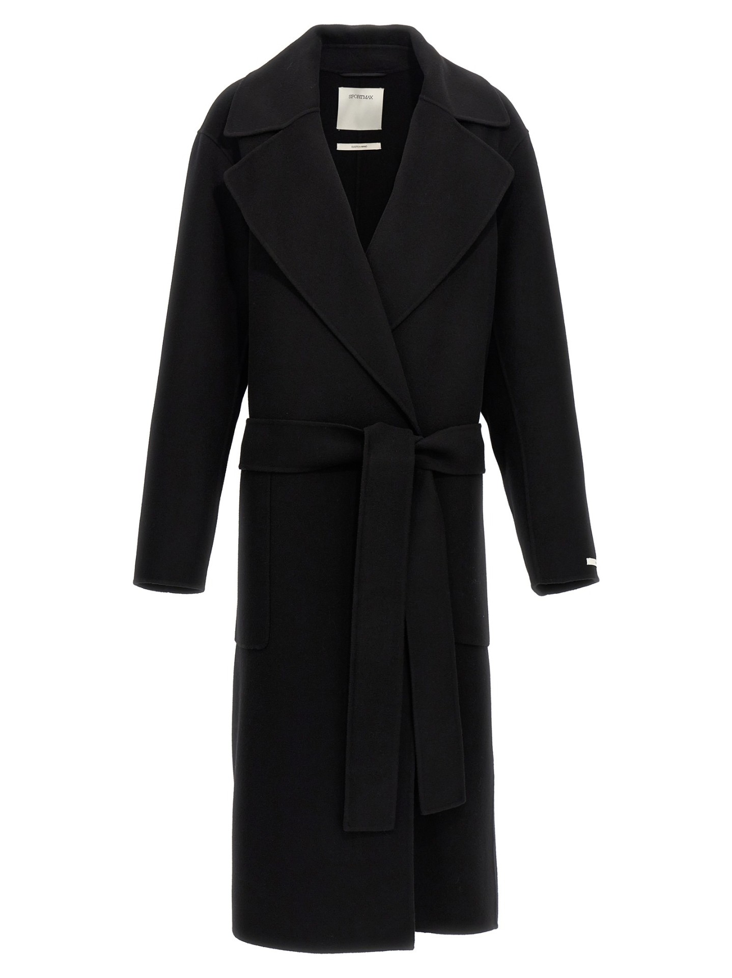 商品Max Mara|MAX MARA/麦丝玛拉 Sportmax系列 女士黑色羊毛腰部腰带后开衩翻领大衣VELENO013A,价格¥3279,第3张图片详细描述