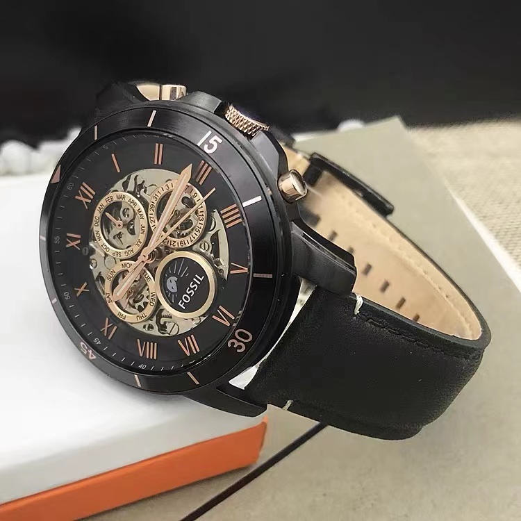 商品[国内直发] Fossil|FOSSIL手表真皮多功能星期日历黑色镂空自动机械表商务男表ME3138,价格¥513,第5张图片详细描述