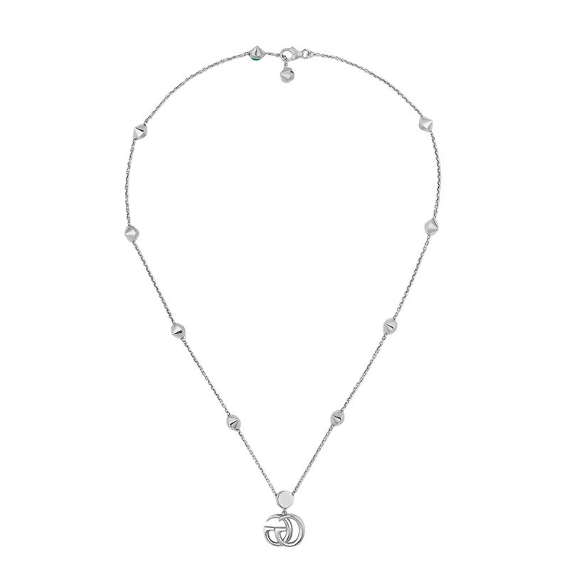 商品Gucci|GUCCI/古驰 经典925银双G白色珍珠母贝绿松石蓝色托帕石点缀复古项链‎,价格¥5151,第2张图片详细描述