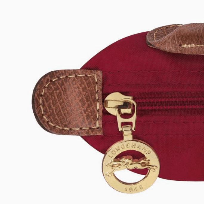 商品Longchamp|【SAvenue】LONGCHAMP 珑骧 帆布拼牛皮饺子包手提包 mini款 女款 深红色拼棕色(提示：保税仓货品一人不可超过5单) 3597922210176（34175089P59-22F）,价格¥437,第5张图片详细描述