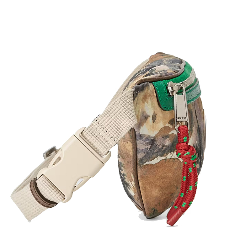 商品Gucci|GUCCI/古驰 The North Face联名系列 男士森林印花多色再生尼龙绿色皮革细节斜跨腰包650299UIMBN3198,价格¥6605,第6张图片详细描述