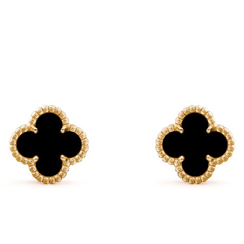 商品Van Cleef & Arpels| Van Cleef & Arpels/梵克雅宝 经典Sweet Alhambra系列 18K金黄金镶嵌黑色玛瑙四叶草耳钉,价格¥20669,第3张图片详细描述