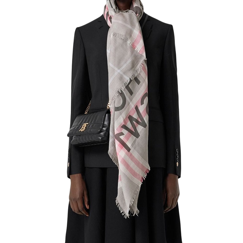 商品Burberry|【包税】BURBERRY/博柏利 22年秋冬新款 Horseferry系列 男女同款淡灰色/淡粉色丝毛混纺印花格纹大号方巾80573881,价格¥3362,第8张图片详细描述