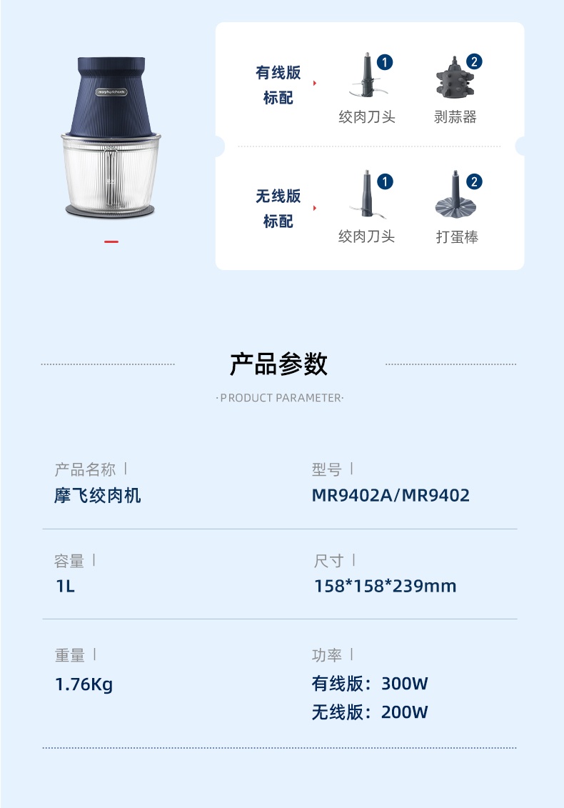 商品Morphy Richards|英国摩飞 食物处理器（绞肉机有线版）MR9402A 辅食绞菜碎肉绞馅,价格¥327,第20张图片详细描述